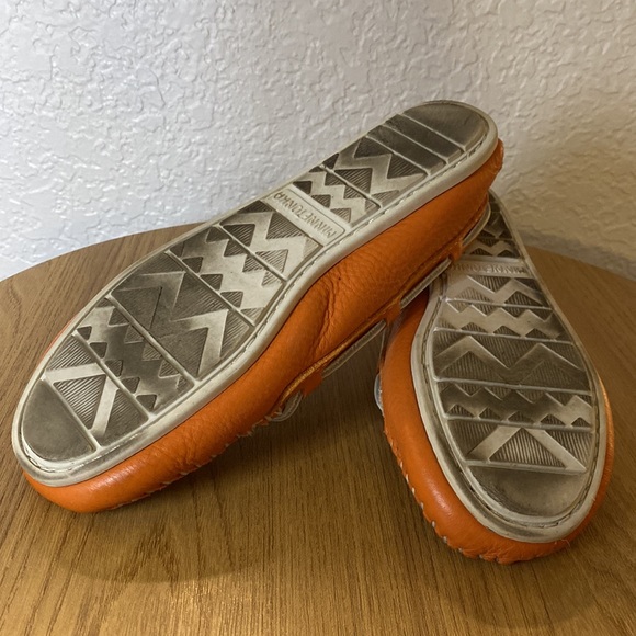 Minnetonka Leather Upper and Lining in Hermes Orange Color Moccasins - 7 - Picture 12 of 15